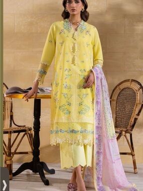 Sana Safinaz designer elegant yellow embroidered pakistani dress